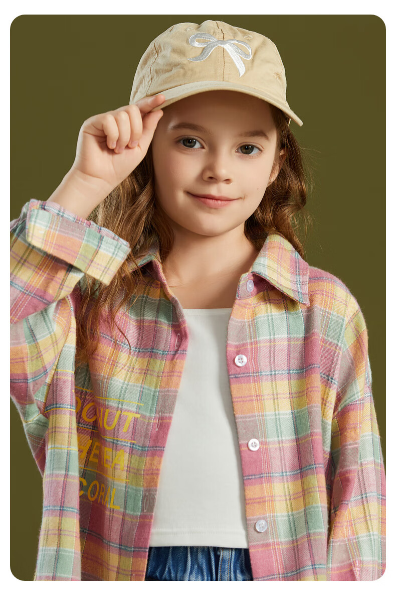 Fulomi Girls' Plaid Long Sleeve Shirt Spring Autumn Korean Style Pink Checkered Jacket Top 110 5