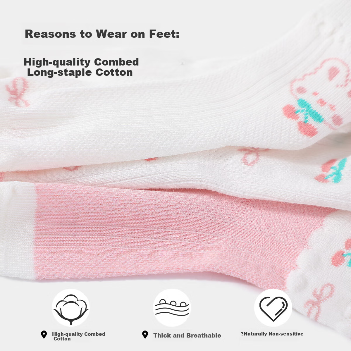 YUZHAOLIN Girls' Socks, Children's Mid-Calf Socks for Autumn, Short Socks for Older Girls, 5 Pairs, Bow-Tie Rabbit Desig
