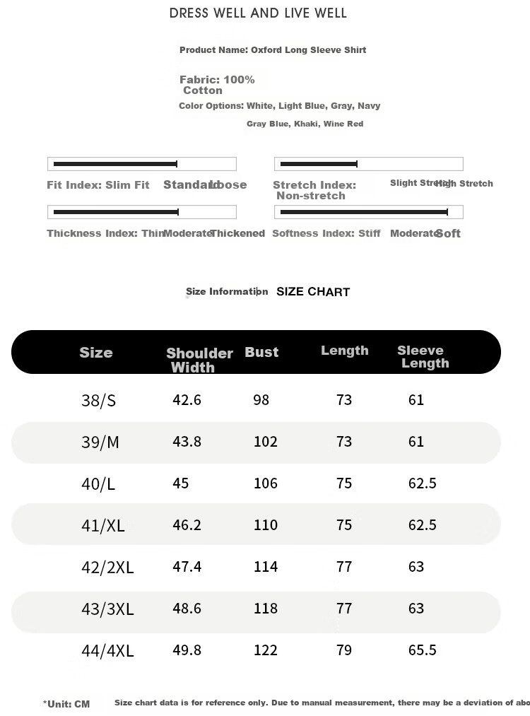 LIMENG Pure Cotton Long-Sleeve Shirt for Men, Solid Color All-Cotton Oxford Cloth Casual Shirt, Plus Size, White, Size 38 6