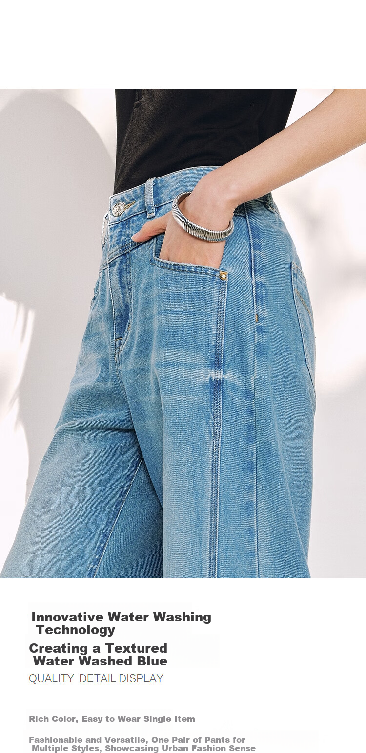 Taipingniao Women's Jeans, Cool-Feeling High-Waist Wide-Leg, Summer Washed Loose Straight-Leg Pants, Denim Gray-Blue, XL 5