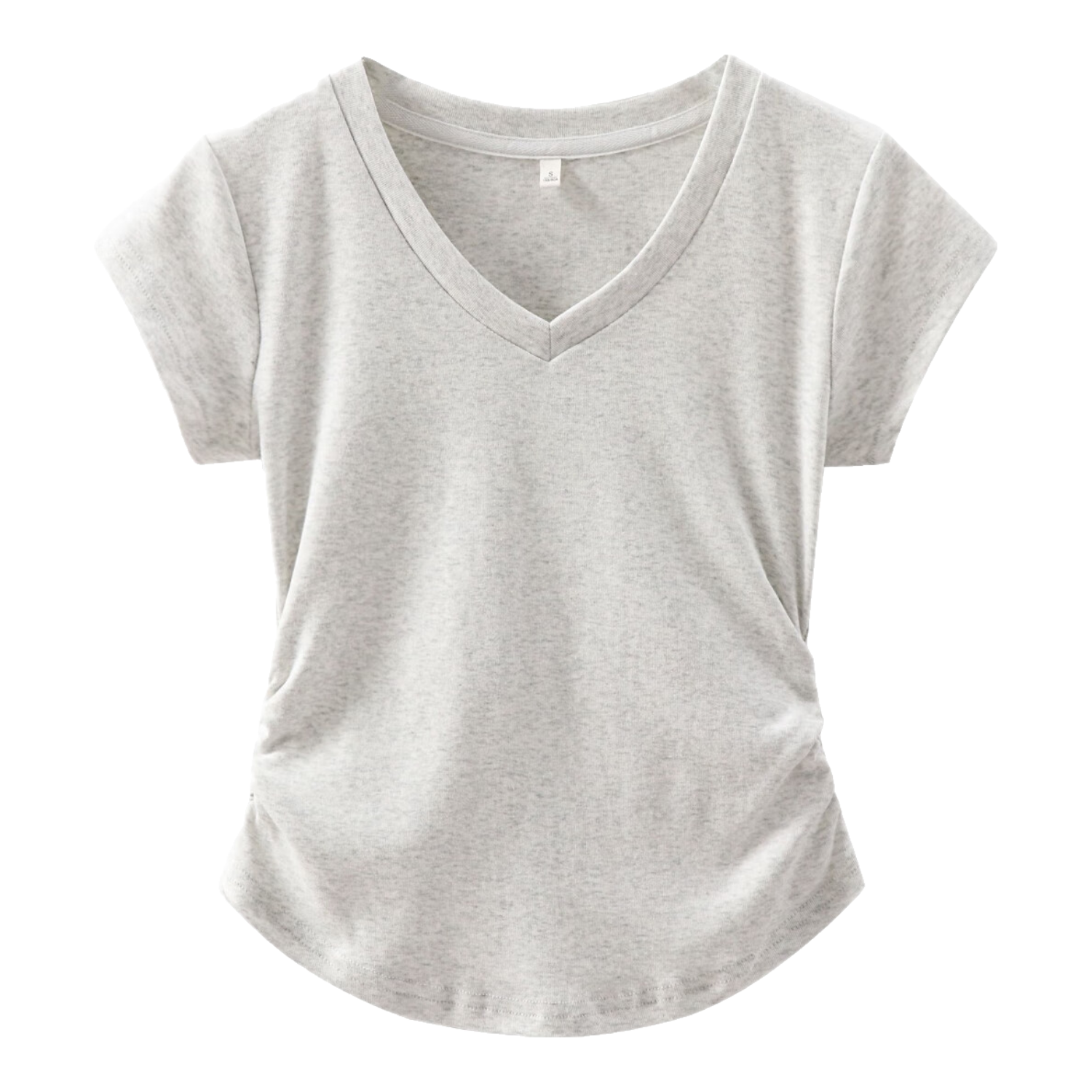 Woodpecker Women's V-Neck Short Sleeve T-Shirt 2025 New Spring Summer Slim Fit Waist Drawstring Casual Niche Top Black S