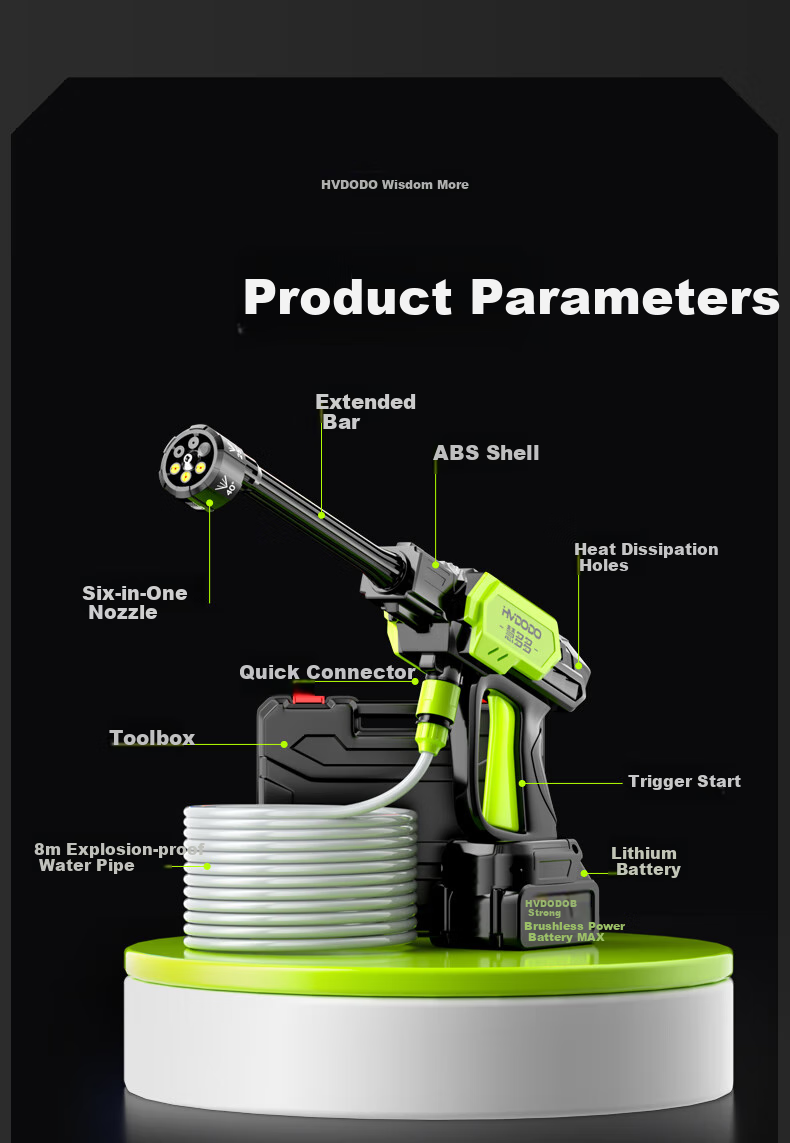 HUIDUODUO Car Wash Machine, Car Washing Water Gun, High-Pressure Spray, Household Cleaning Tool, Complete Set, Yard Washing, Ground Cleaning, Wireless Lithium Battery, Car Washing Pump 23