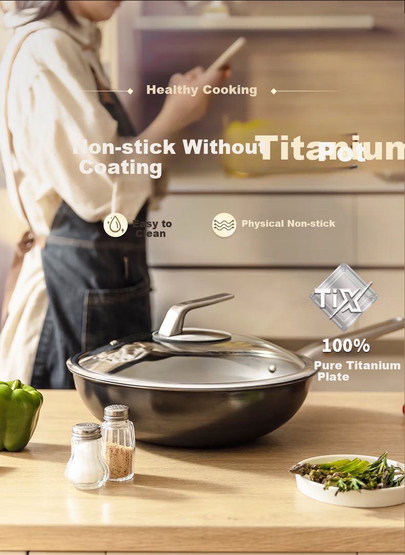 CARL MERTENS Flagship Pure Titanium Wok 28cm Non-Coated Non-Stick Stir-Fry Pan with Lid for Gas Stove And Induction Cooker MTiW28 1