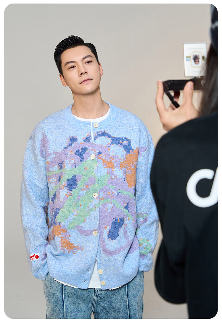 CANOTWAIT Crayon Pattern Jacquard Early Spring Sweater Cardigan Unisex Autumn Winter New Trendy Jacket Purple XXS 9