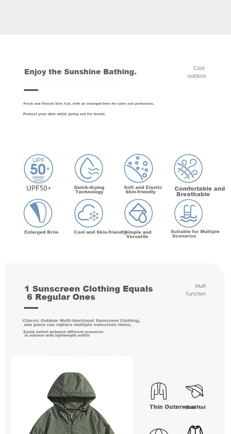 JEEP SPIRIT Men's Sun Protection Jacket, Summer Sports Outerwear, Outdoor UV-Resistant Lightweight Skin Coat, Dark Gray, Size L 2