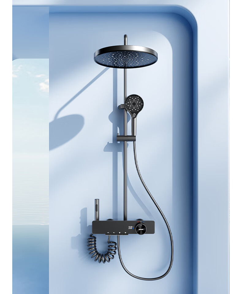 SSWW Bathroom Shower Head, Piano Shower Head Complete Set, Integrated Shower System, Fine Copper Bathroom Shower Sprayer TS9 24