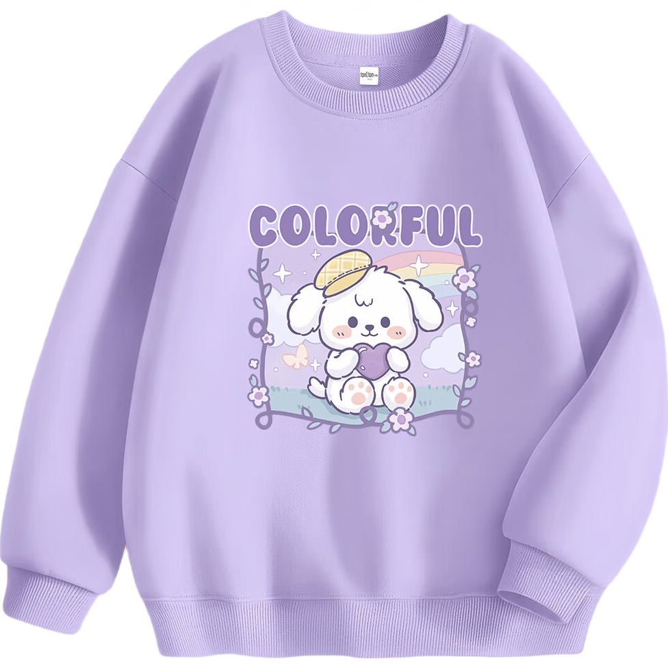TonLion Girls' Hoodie Autumn New Cute Printed Long Sleeve Pullover for Older Kids Taro Purple 160