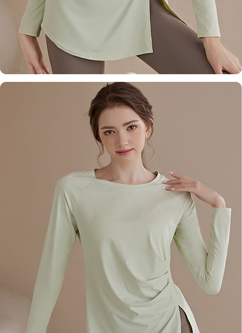 XUEXIMAN Women's Quick-Dry Long Sleeve Yoga Top Mid-Length Slim Fit Breathable Pilates Fitness Shirt 12