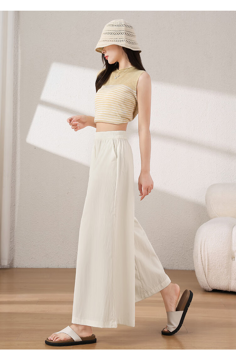 XUEXIMAN Women's Lightweight High-Waisted Straight-Leg Casual Quick-Dry Wide-Leg Pants with Skirt, Summer 2026 New Style, Ice Silk Fabric 28