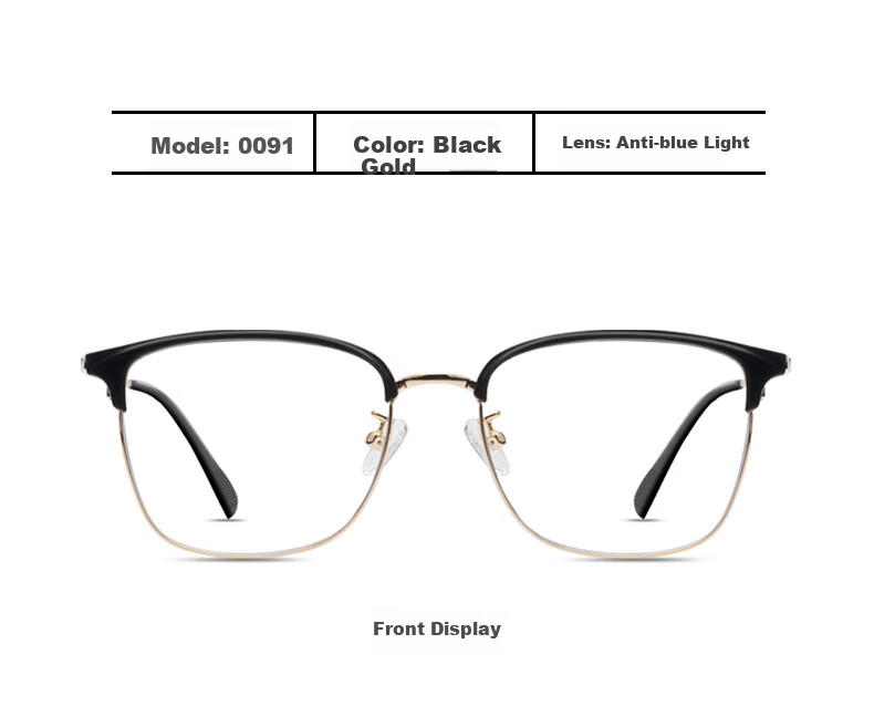 Gameking Anti-Blue Light Glasses, Anti-Radiation Eyeglass Frames for Men And Women, No Prescription, Anti-Blue Light Protection for Mobile Phones And Computers, Model 0091 Black Gold Color 12