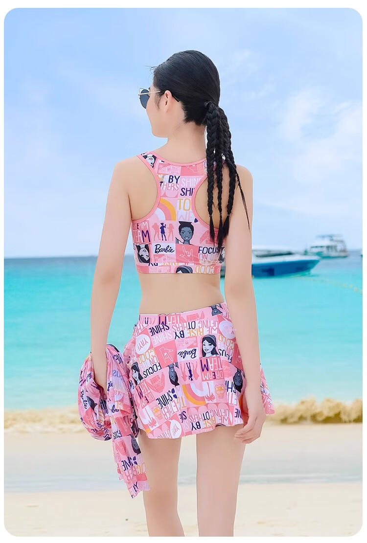 Barbie Women's Two-Piece Swimsuit, Plus Size, Slimming, Conservative, for Beach Vacation And Hot Springs, Casual Three-Piece Swimwear Set 16