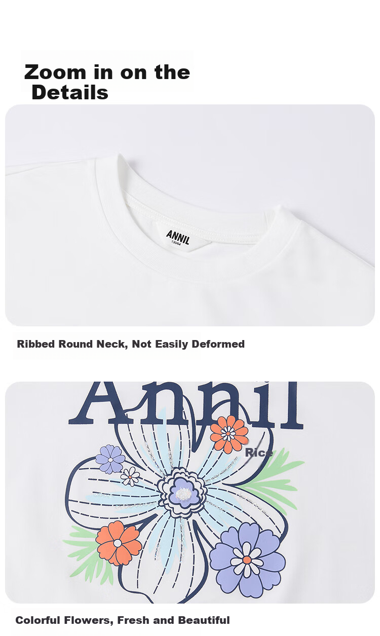 Annil Girls' Round Neck Short-Sleeve T-Shirt, 2025 Summer New Style, Breathable And Fashionable 11