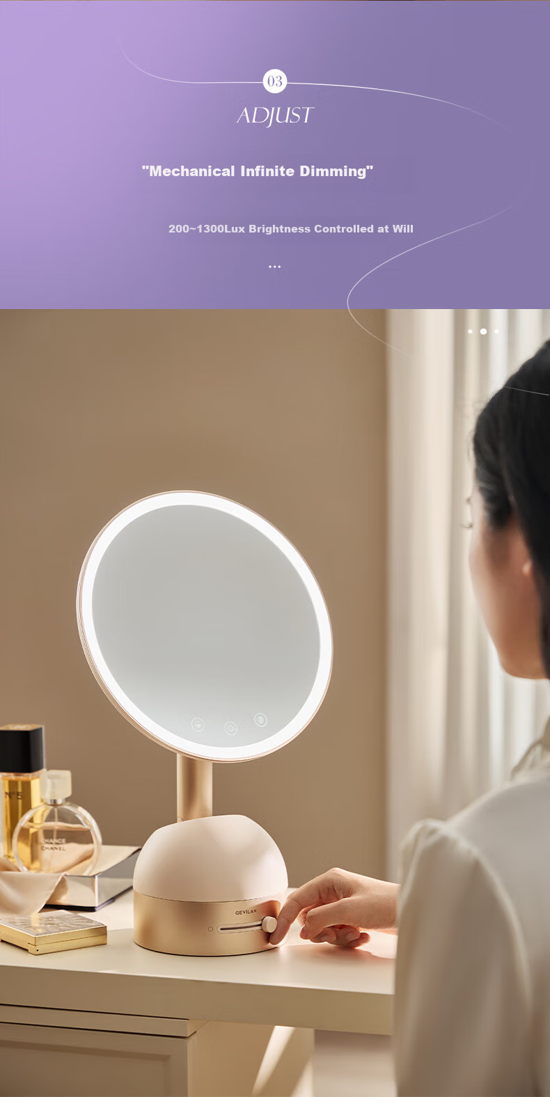 GEVILAN 3D Linkage Makeup Mirror with LED Light, Smart Illumination, Desktop Vanity Table, High-Definition Lighting Mirror, Gift for Girlfriend, Wife, Best Friend, Birthday And Wedding Present M2 White 10