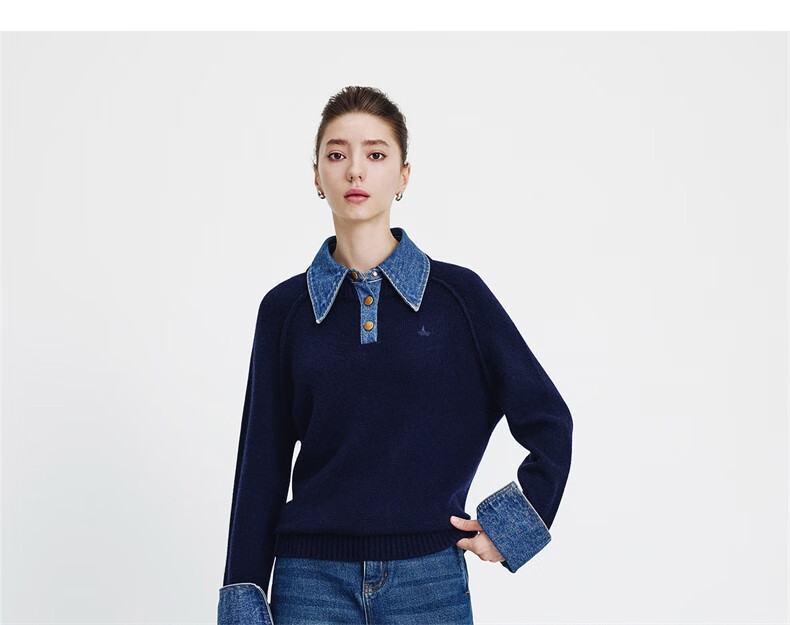 Navigare Italian Small Sailboat 25th Anniversary New Knitwear Women Loose Sweater Denim Patchwork Wool Sweater 2334015502 22