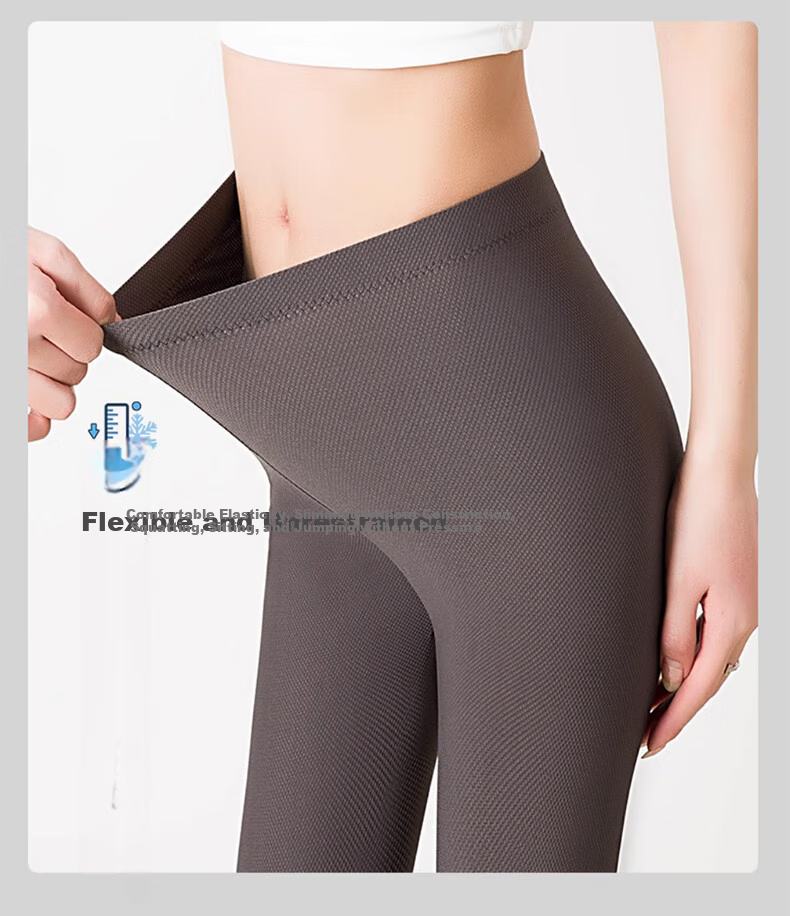 LangSha Ice Silk Leggings for Women, Summer Thin Style, Elastic High-Waisted Slim-Fit Tights, Black Nine-Point Pants 14