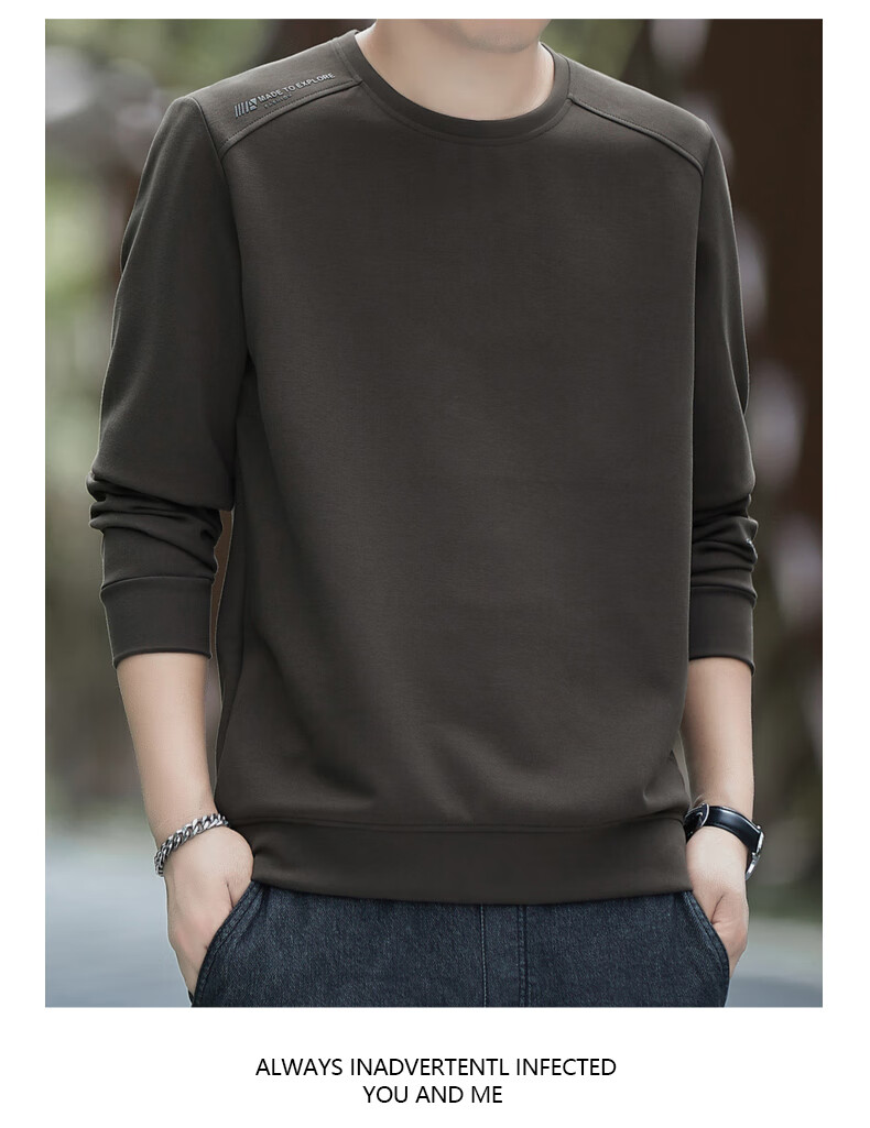 Romon Men's Sweatshirt Spring High-End Business Casual Long Sleeve T-Shirt Versatile Crew Neck Base Shirt Jacket Green D7S 2XL 9