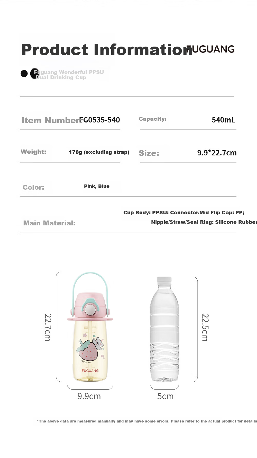 Fuguang PPSU Water Bottle, Children's Plastic Cup, Kindergarten Students, Pregnant Women, New Straw Cup for Girls, Summer, 540ml 14