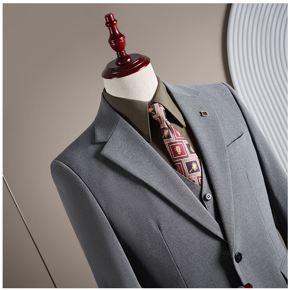 ROMON Men's Business Suit Set Blazer + Vest + Trousers Light Gray XL 27