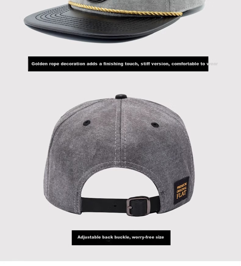 LACKPARD Spring And Summer Men's Korean Style Hip-Hop Hat, Street Dance Baseball Cap, Flat Brim Hat, Light Gray with Gold Rope, One Size [56-59cm] 8