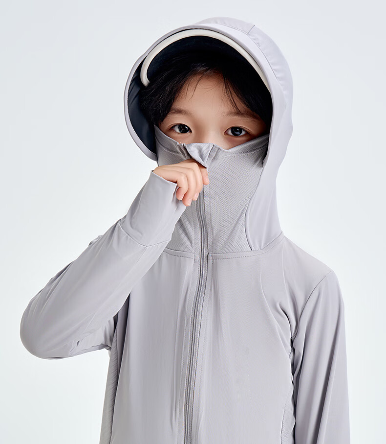 Luomeng Children's Summer New UV Protection Sunscreen Clothing, Kids' Air Conditioning Shirt, Light Gray Sun Protection Garment, Size 150 25