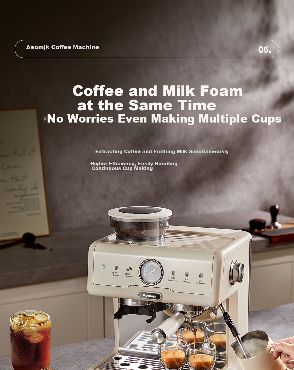 AEOMJK Aimo Ke Coffee Machine, Semi-Automatic Italian-Style Grinding All-In Americano for Home And Office Use, Dual Pump Dual Boiler Automatic Milk Frother CM5710, Holiday Gift 13