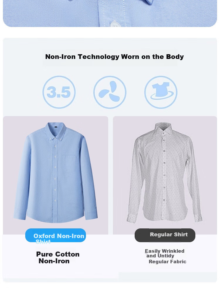 LIMENG Pure Cotton Long-Sleeve Shirt for Men, Solid Color All-Cotton Oxford Cloth Casual Shirt, Plus Size, White, Size 38 3