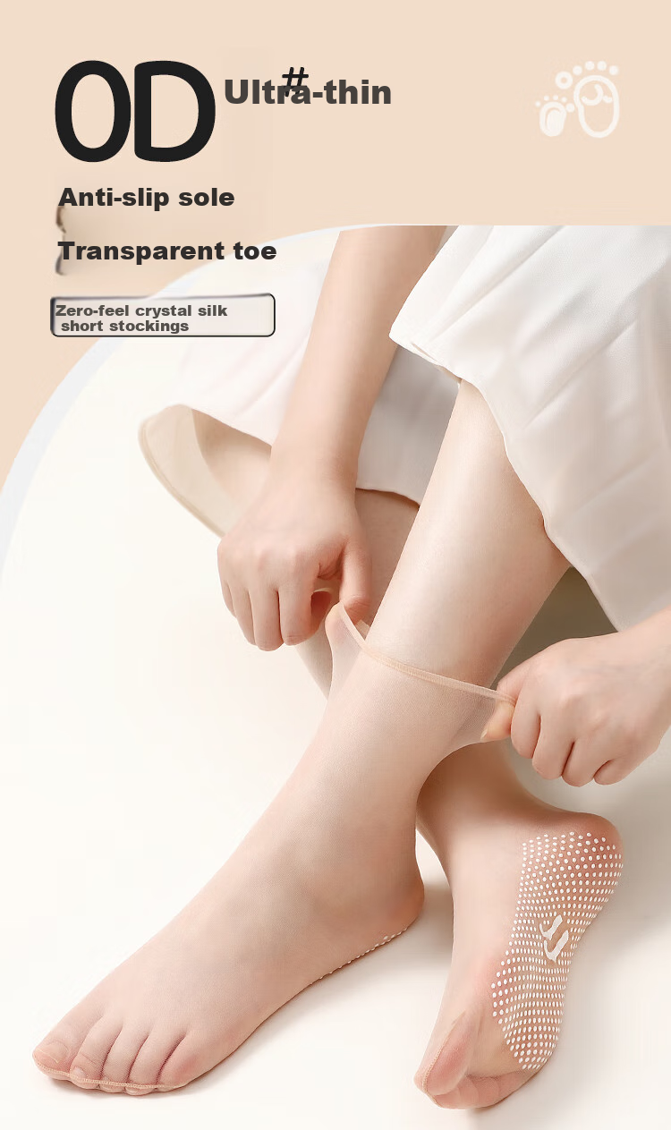 LangSha Silk Stockings for Women, Silicone Non-Slip Summer Thin Trendy Crystal Stockings, Summer Foot-Transparent Short Socks Mid-Calf Socks, Black Size 15 1