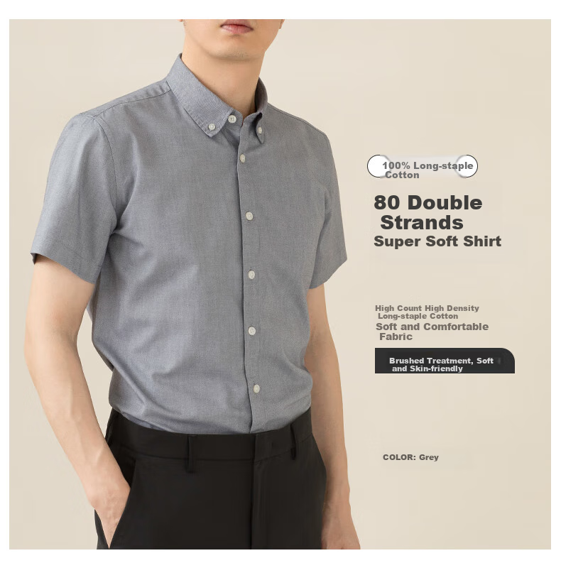 BLACKMONDAY Premium Pure Cotton Shirt for Men, Short-Sleeved Summer All-Cotton Versatile Casual Flannel Business Wrinkle-Free Dress Shirt 1