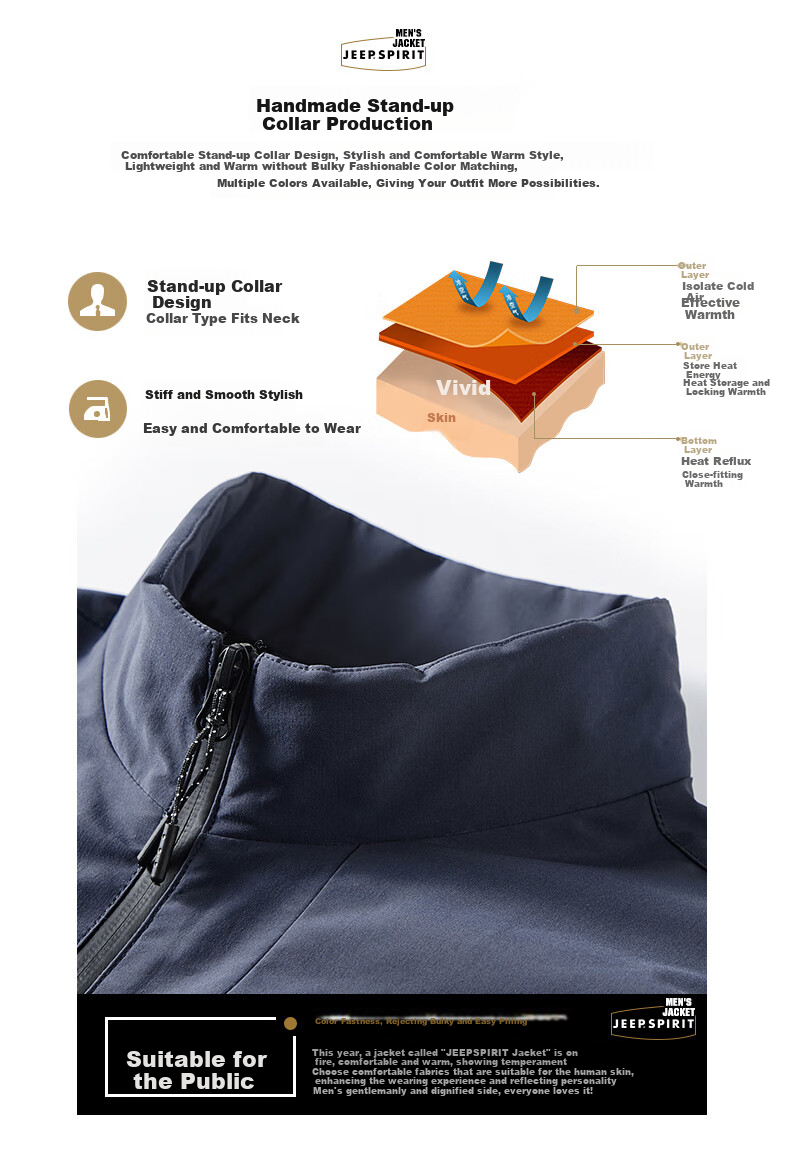 JEEP SPIRIT Men's Jacket, Spring And Autumn Casual Stand-Collar Outerwear, Dark Gray, XL 4