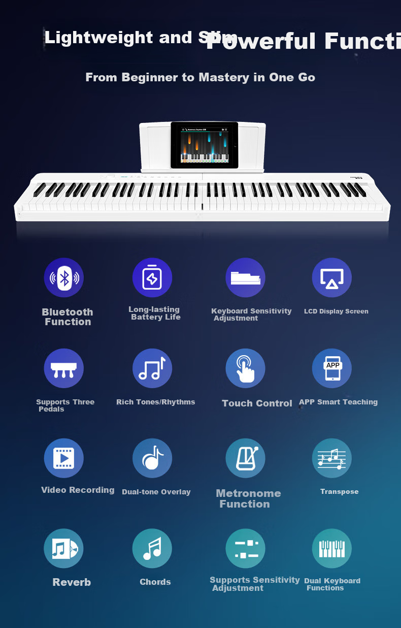 Terence Digital Piano, 88-Key Weighted Hammer Action, Foldable Electronic Piano V70, Portable Digital Piano for Adults And Childre 2