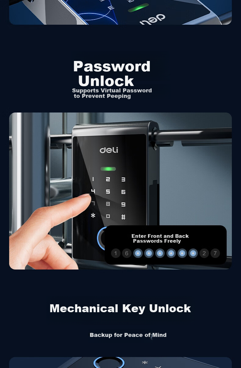 Deli Glass Door Lock Attendance Access Control Machine, Smart Fingerprint U-Shaped Lock for Double Doors, U-Shaped Password Lock, Shop Glass Door Lock Motorcycle Lock Rust-Resistant Anti-Shearing Anti-Pry AL104 6