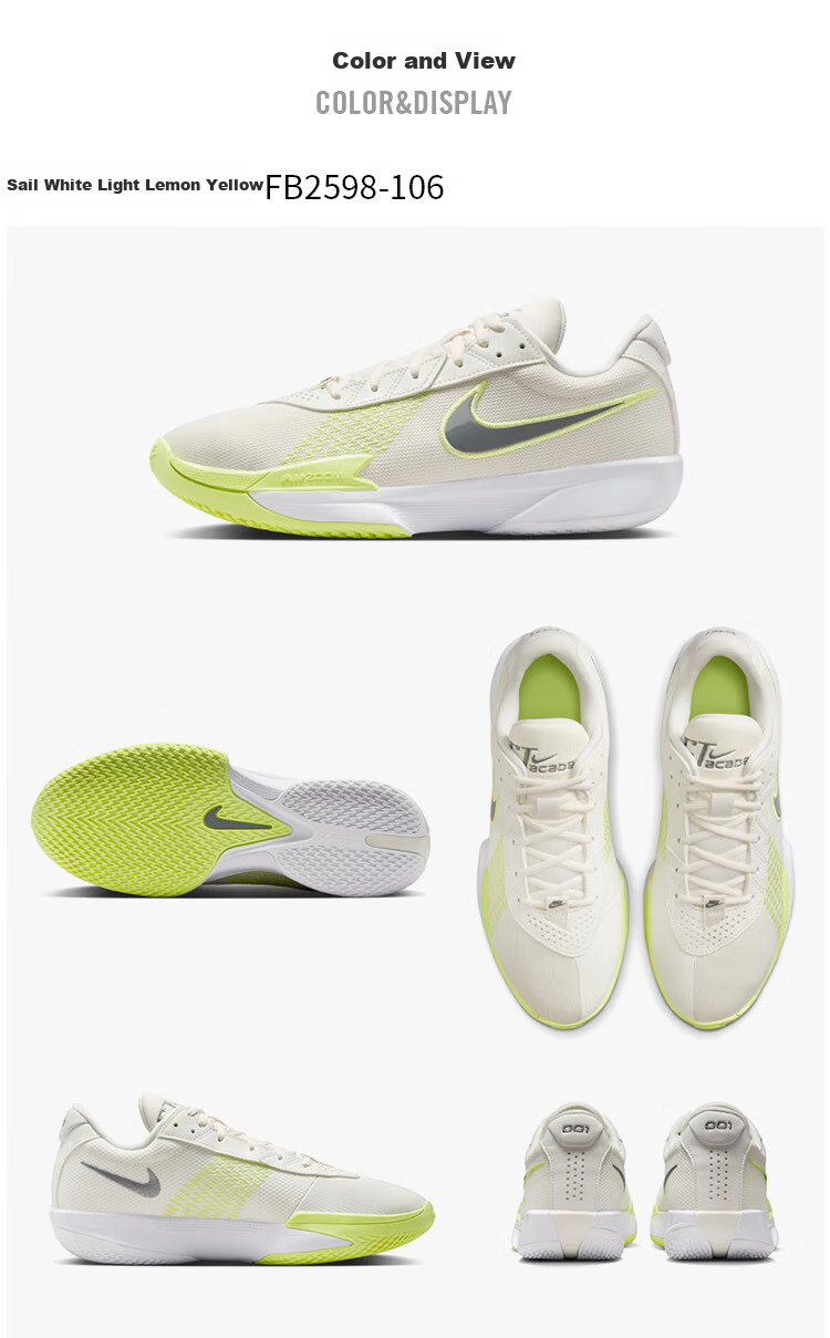 NIKE ZOOM G.T. CUT ACADEMY Men's Basketball Shoes, Sports Sneakers FB2598-106 White And Yellow, Size 44.5 4