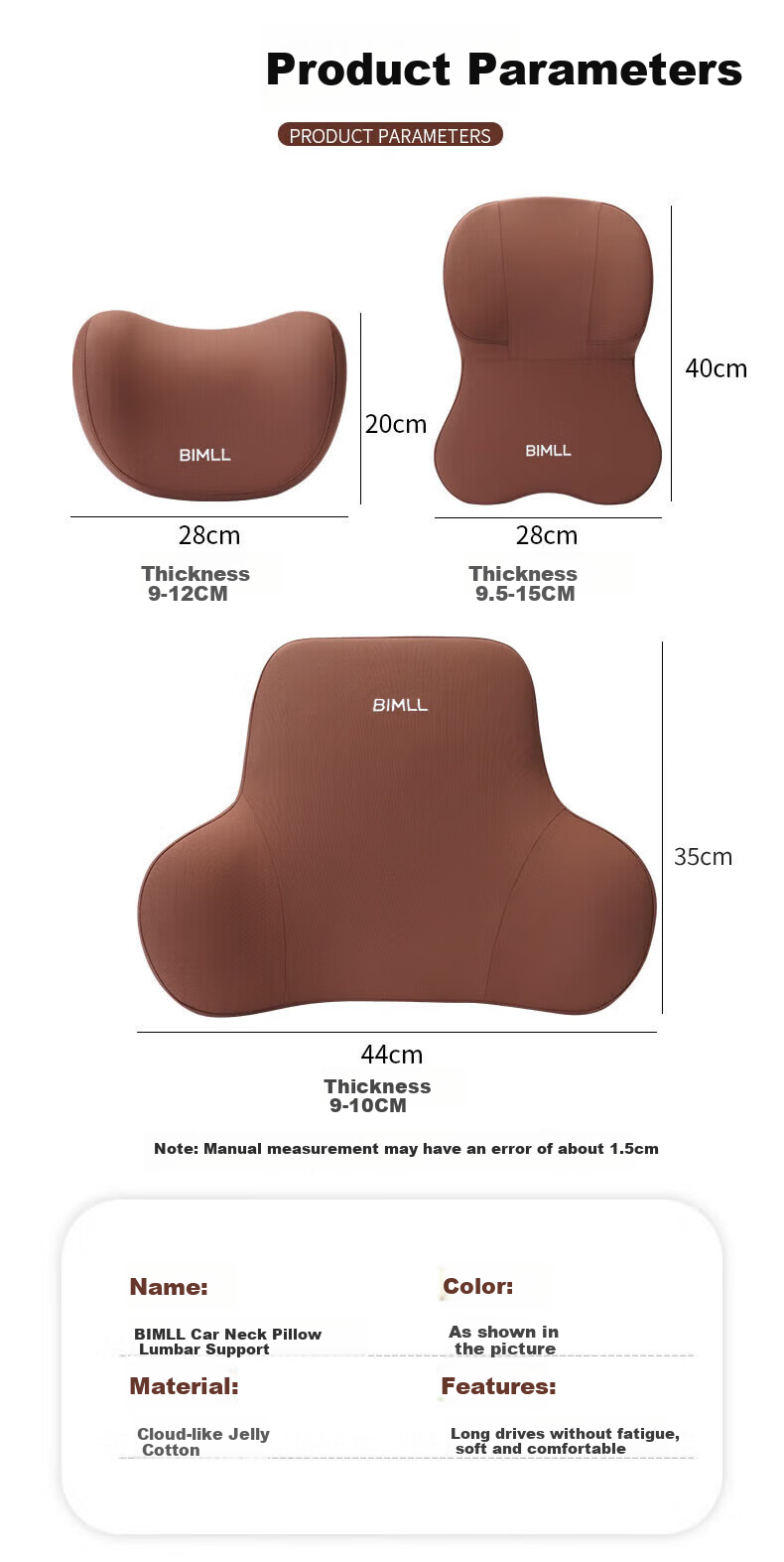 BIMLL Automotive Headrest Lumbar Support Aviation-Grade Car Seat Neck Pillow Car Cushion Backrest Enlarged and Thickened 8