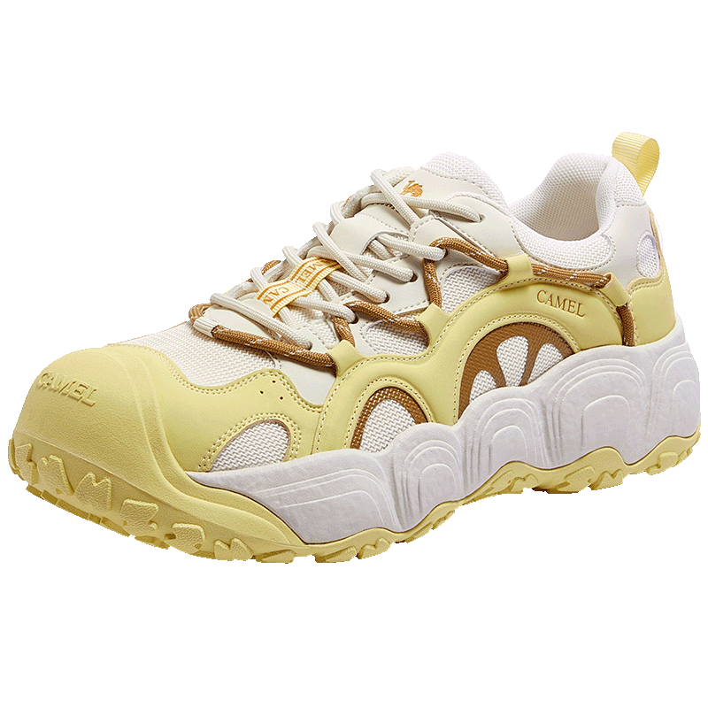 CAMEL Ugly-Cute Shoes for Men, Color-Block Thick-Soled Casual Shoes L15A202062 Beige/Yellow (Men's Style) 41