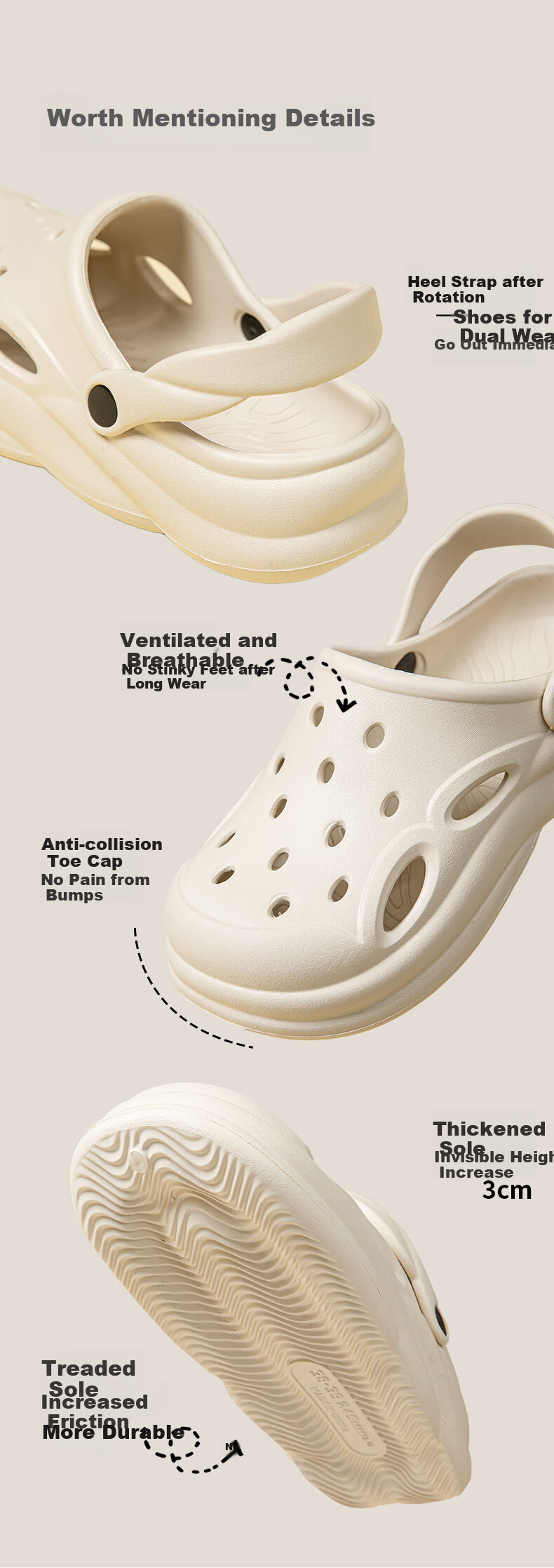 MINISO Men's Summer Outdoor Anti-Slip Thick Sole Sandals Odor-Resistant Beach Closed-Toe Slippers Couple Khaki Size 40-41 15