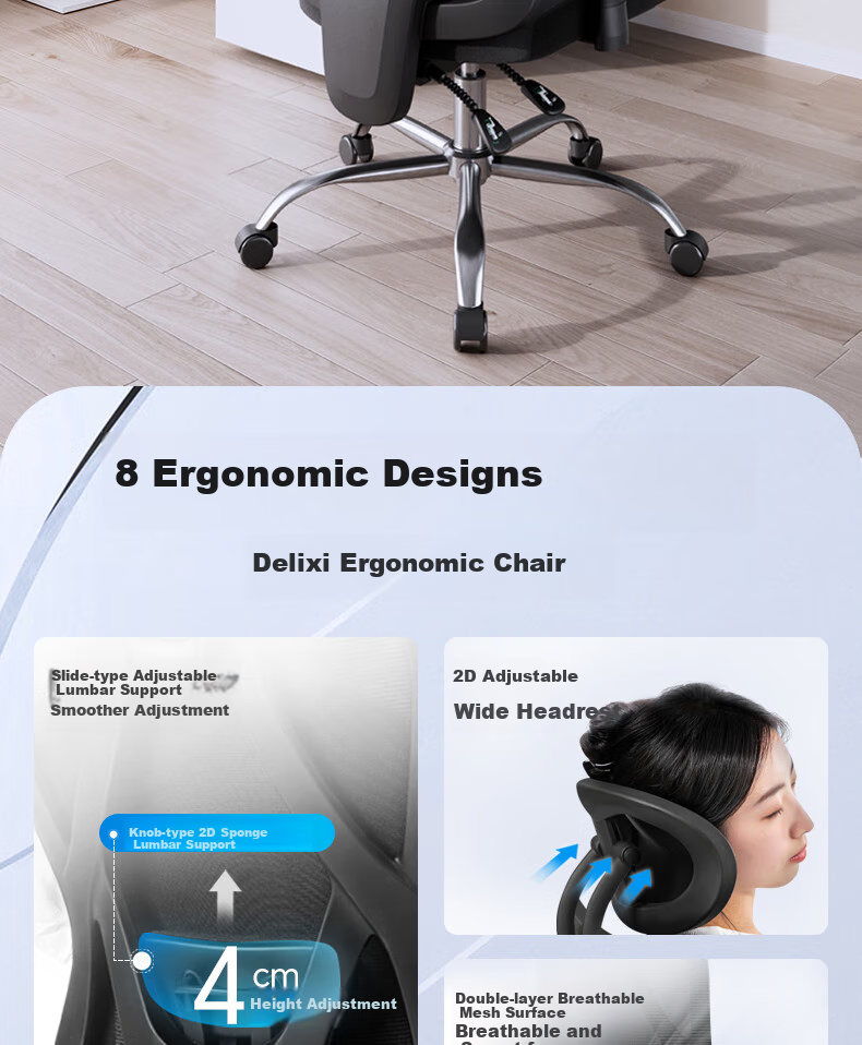 Deli KF221-J Ergonomic Chair, Height Adjustable Armrest Office Computer Chair, Alloy Feet with Footrest, Premium Versio 2