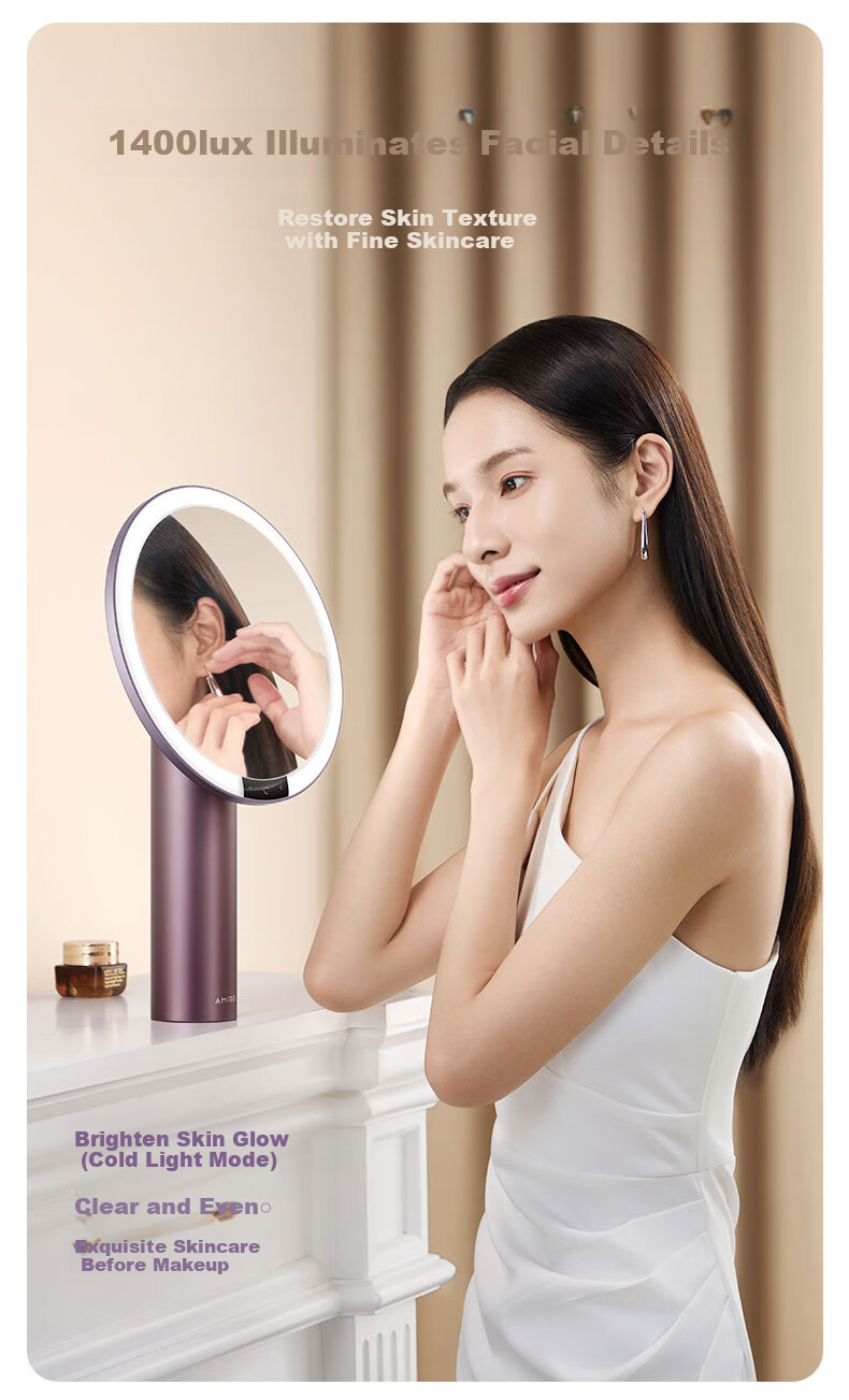 AMIRO LED Smart Makeup Mirror with Light, Desktop Vanity Mirror, High-Definition Fill Light Mirror, Birthday Gift for Women, Luxury, O2 Smoky Purple 8