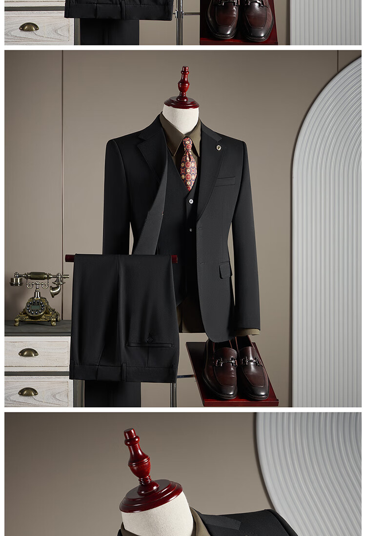ROMON Wool Suit Set for Men Business Formal Wedding Attire Dark Gray 4XL (Blazer + Vest + Trousers) 8