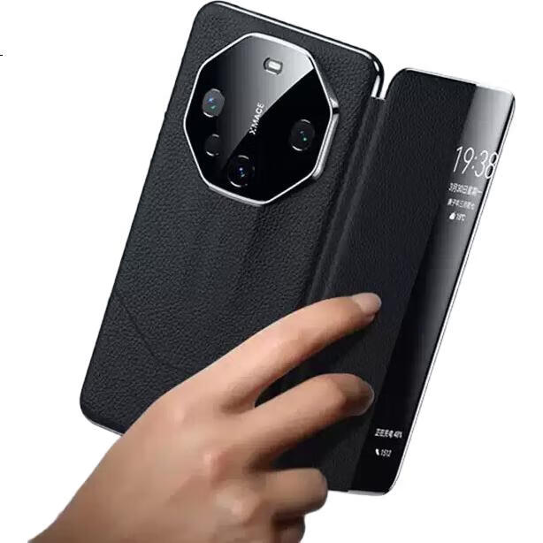 Чехол ZhengJian для Huawei Mate60 RS Porsche Design, флип-чехол с окном Smart View, из натуральной кожи, полная защита, противоударный, рубиново-красный