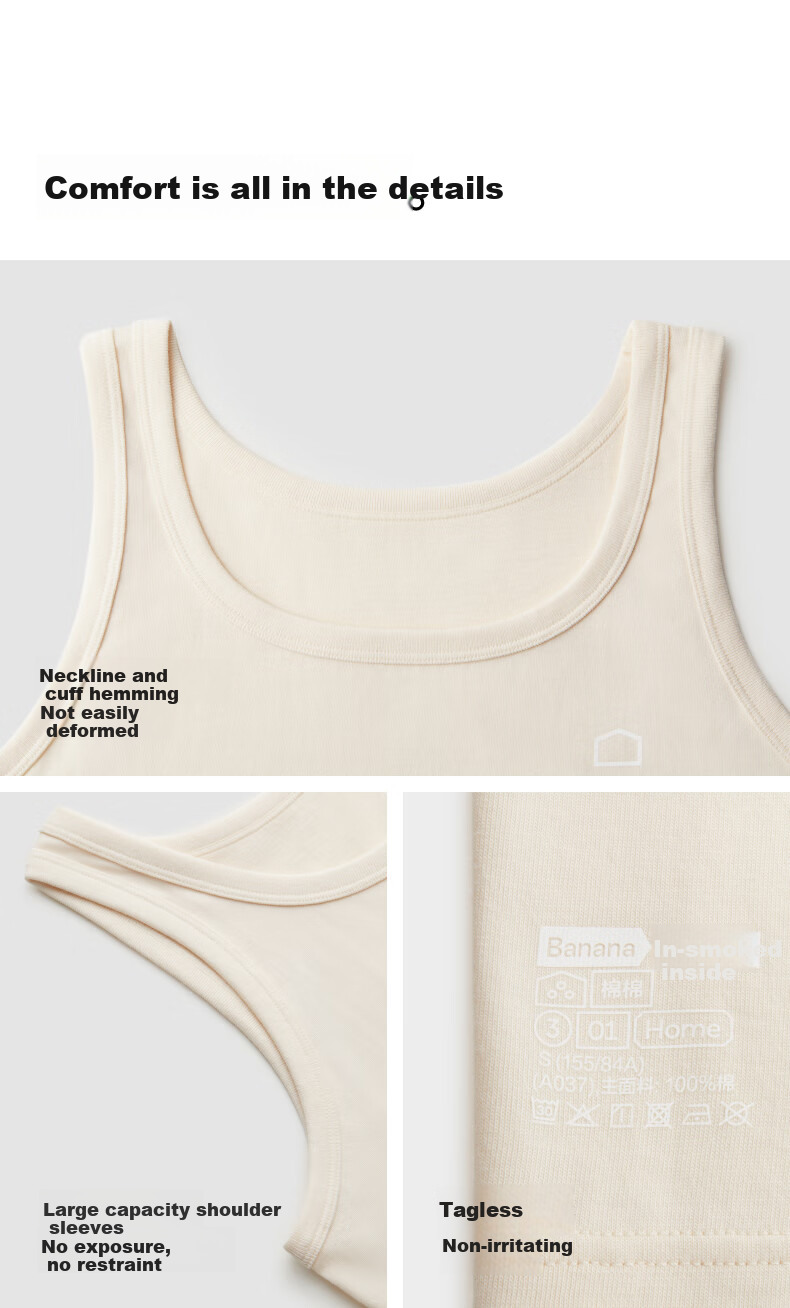 Jiao Nei Cotton 301H Women's Vest 100% Pure Cotton Narrow Shoulder All-Cotton Homewear Spring Summer Sleeveless Seamless Pajamas 9
