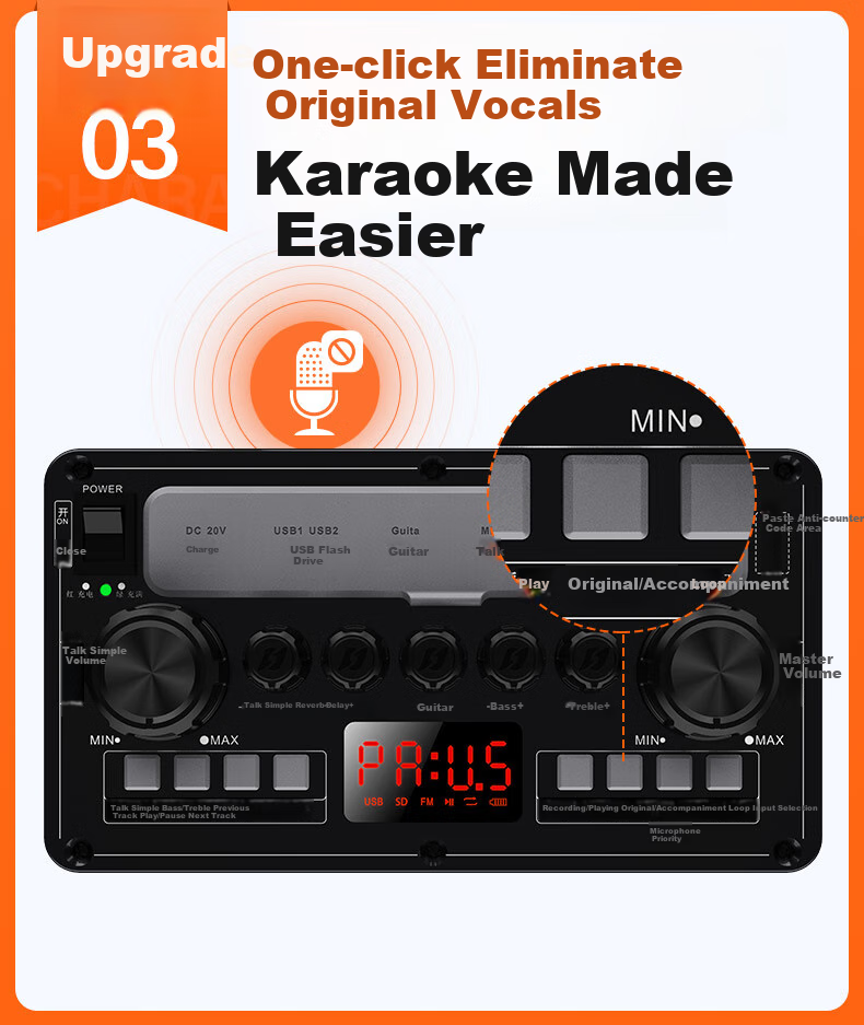 SANSUI E08 Karaoke Speaker, Outdoor Portable Amplifier, High-Volume Bluetooth Mobile Speaker, Powerful Singing Outdoor KTV Performance Stage Dual Microphone 3