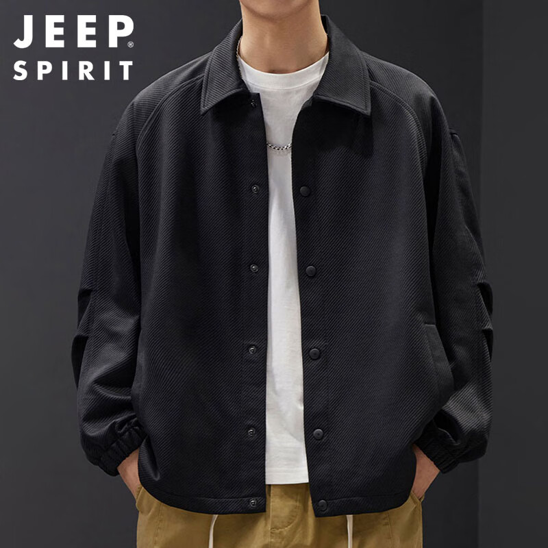 Мужская рабочая куртка JEEP SPIRIT, трендовая американская винтажная куртка черная XL, Осень-Зима 2025