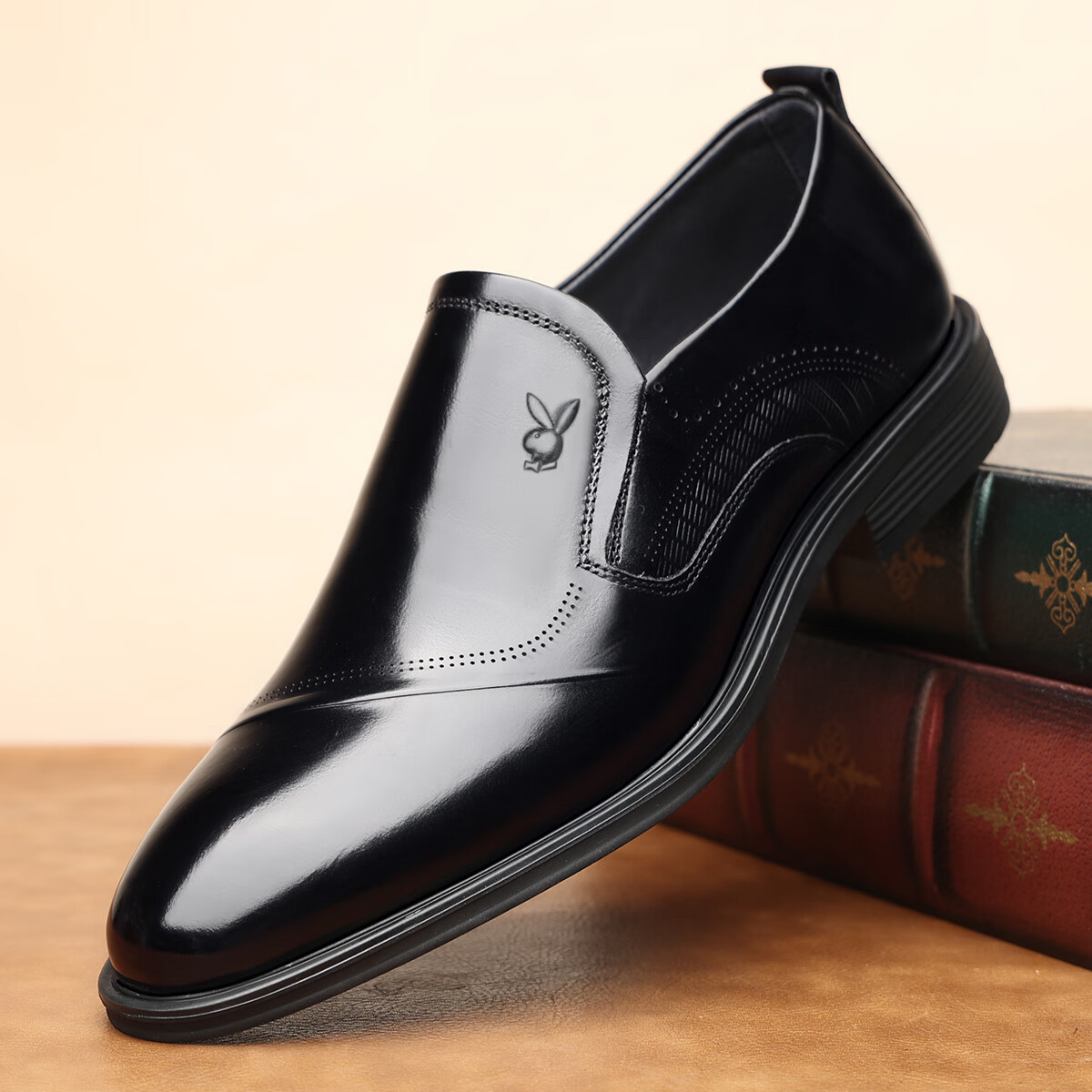PLAYBOY Men's Shoes, Autumn Trendy Slip-On, Lightweight British Style Business Casual Leather Shoes, Men's Loafers, Black, Size 40
