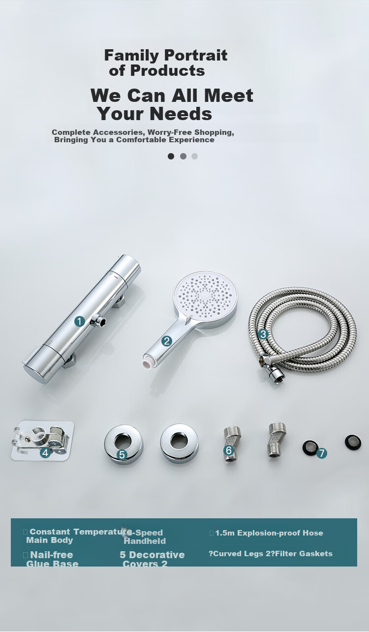 BSITN Constant Temperature Shower Head Complete Set with Smart Thermostatic Mixing Valve, Shower Faucet, Bathroom Pressure-Increasing Shower Head, Bright Silver 1390 10
