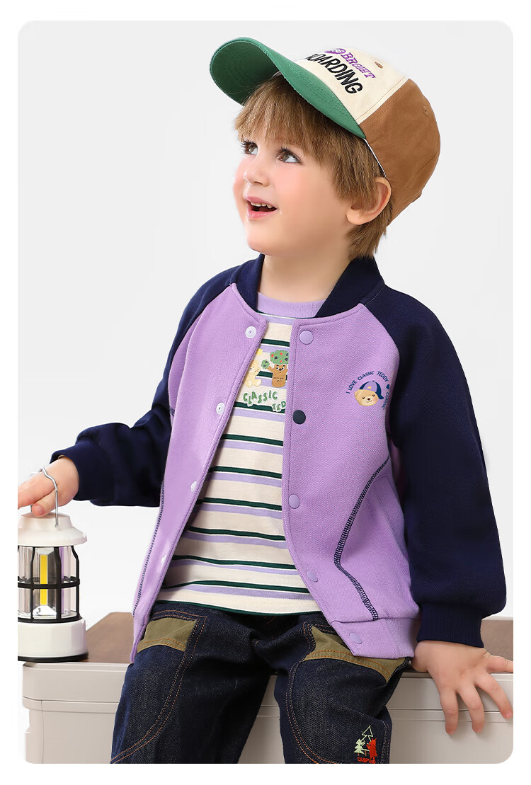 Classic Teddy Kids Jacket Boys and Girls Baseball Coat Mid-Child Spring Cartoon College Outerwear Green 130 4