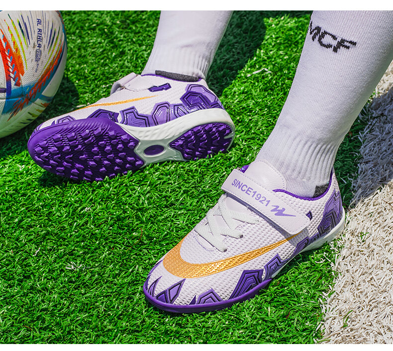 Shuangxing Children's Soccer Shoes, TF Turf Cleats, Summer Student Youth Big Kids Lightweight Non-Slip Wear-Resistant Football Boots, White And Pink, Size 34 18