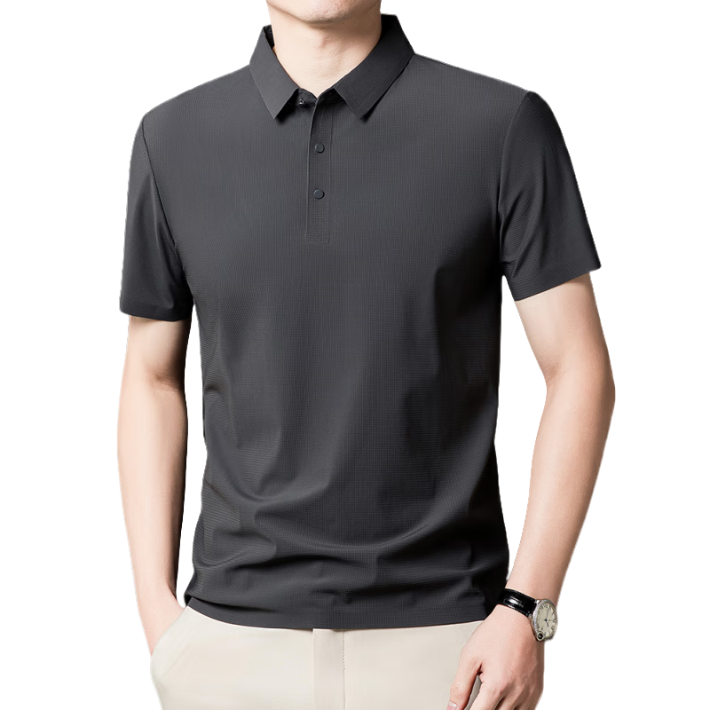 ROMON Ice Silk POLO Shirt, Breathable Lucky Pattern Short-Sleeve T-Shirt, Moisture-Wicking, Sun-Protective, Quick-Drying, Wrinkle-Resistant Top, Light Gray, XL