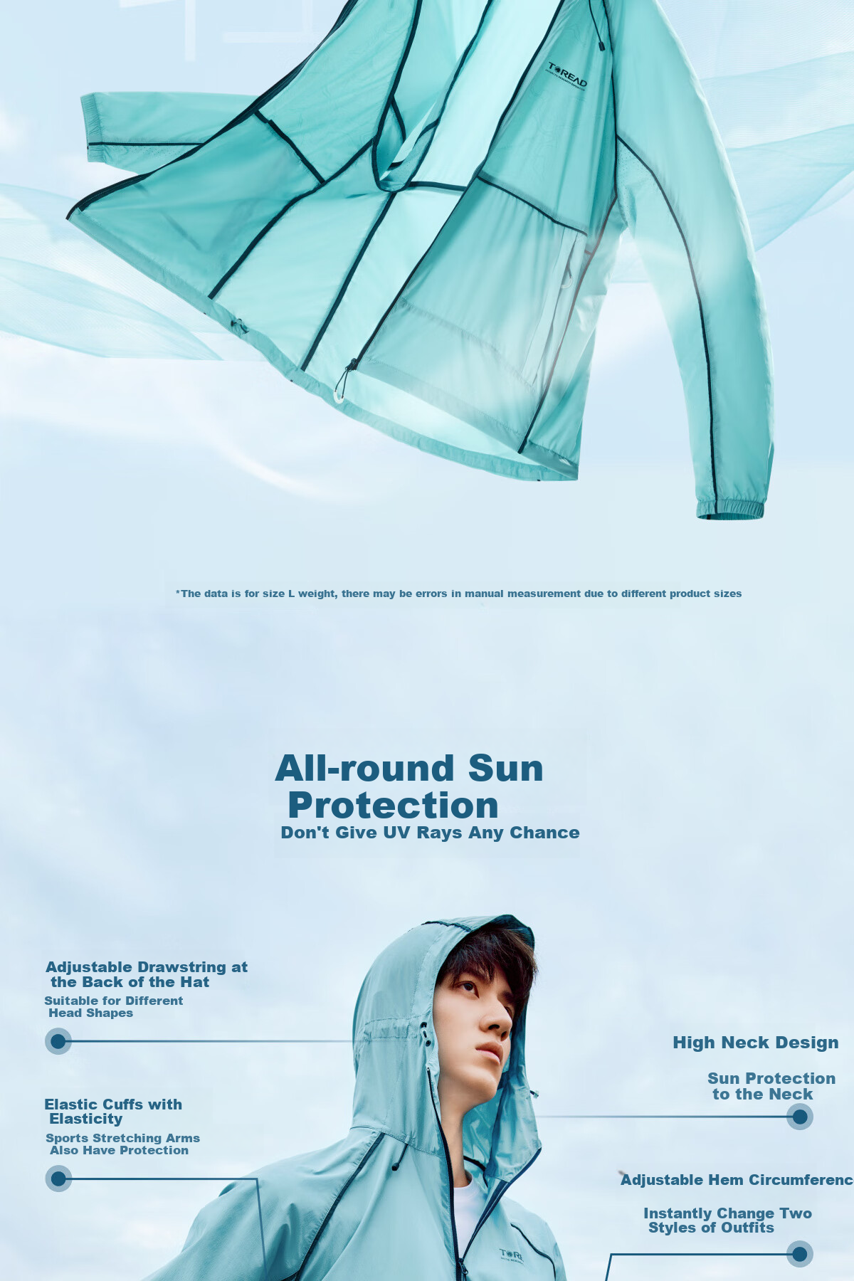 TOREAD Sun Protection Clothing Outdoor Skin Coat UV-Resistant Lightweight Thin Jacket for Men And Women, Cyan Purple, M 9