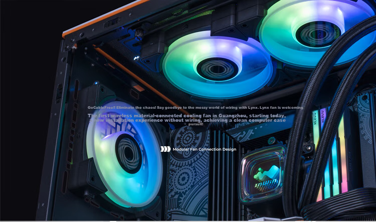 IN WIN Lynx Fan LN120 Case Fan Black, Three-Pack, Wireless Type-C Modular Linkage, High-Performance Cooling (Connects to Motherboard PWM + ARGB) 3