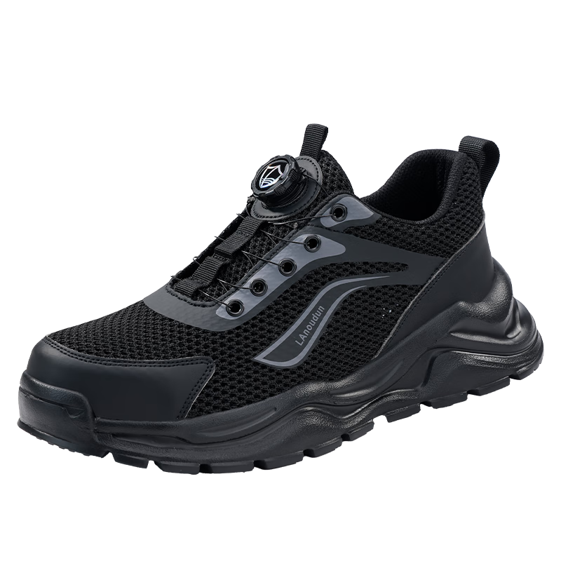 BlueOwl Shield Men's Summer Breathable Anti-Smash Steel Toe Anti-Puncture Ultra-Light Work Construction Safety Shoes DL279BK Size 41